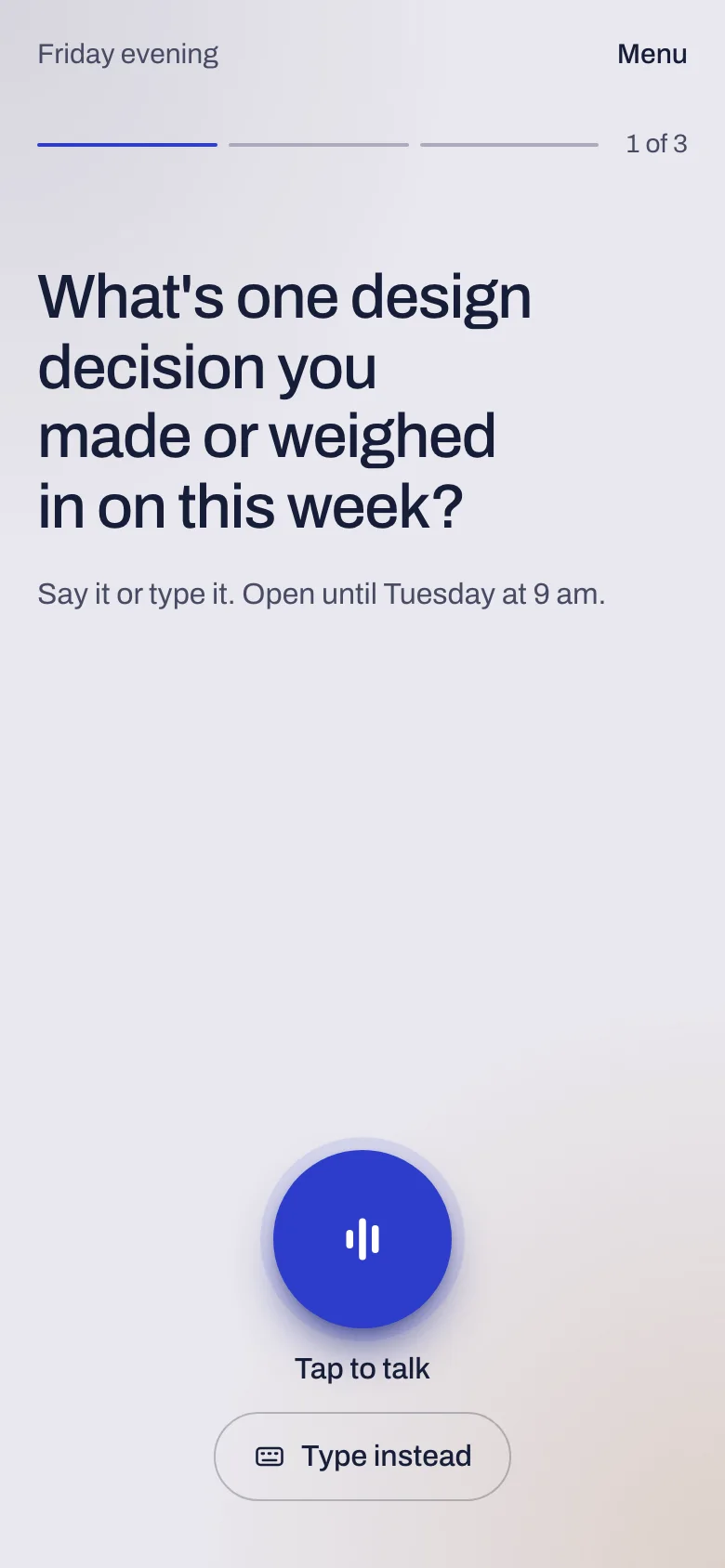 A participant’s question on a phone: tap to talk, or type instead.