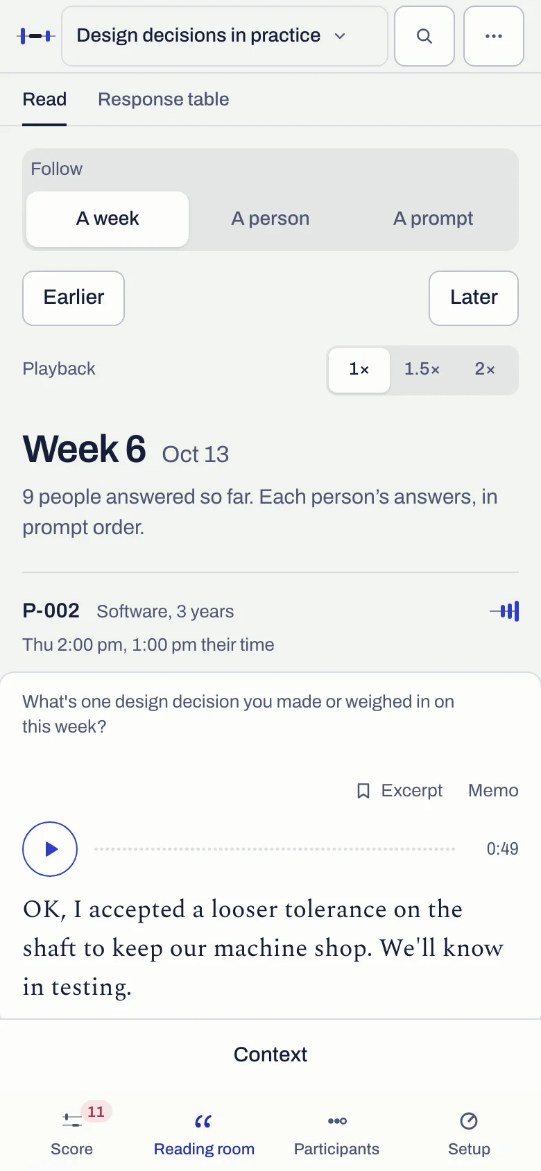 Reading a spoken answer on a phone.